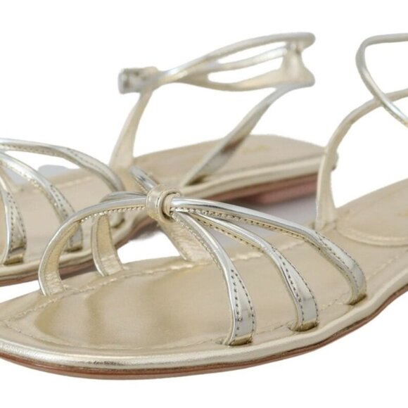 Prada Elegant Silver Ankle Strap Flats - Picture 1 of 7